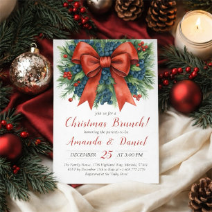 Red Bow Baby Shower Christmas Brunch Invitation