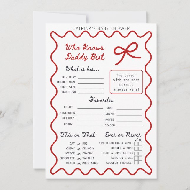 Red Bow Baby Shower - Editable Name, 5x7 Invitatio Invitation (Front)