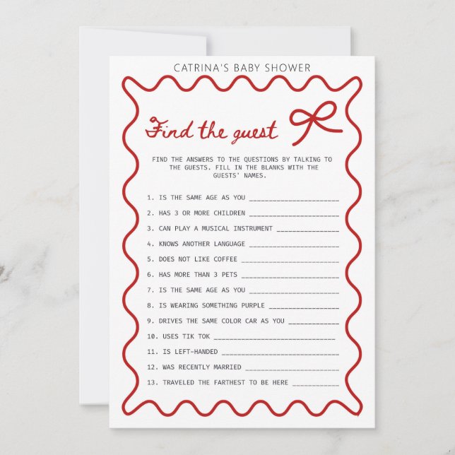 Red Bow Baby Shower - Editable Name, 5x7 Invitatio Invitation (Front)