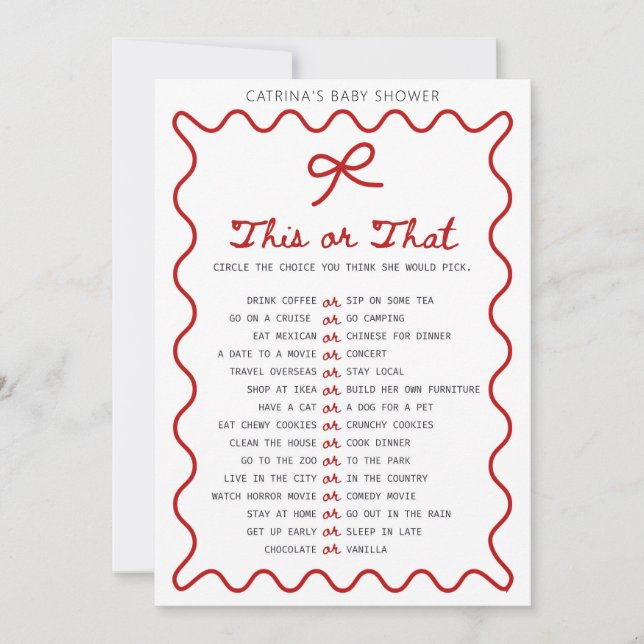 Red Bow Baby Shower - Editable Name, 5x7 Invitatio Invitation (Front)