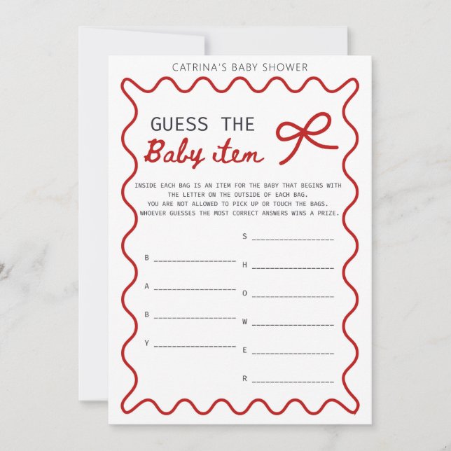 Red Bow Baby Shower - Editable Name, 5x7 Invitation (Front)