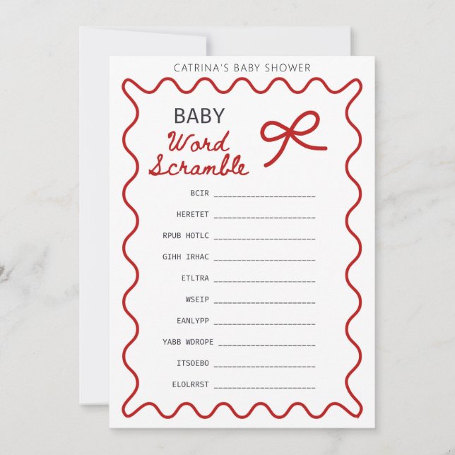 Red Bow Baby Shower - Editable Name, 5x7 Invitation (Front)