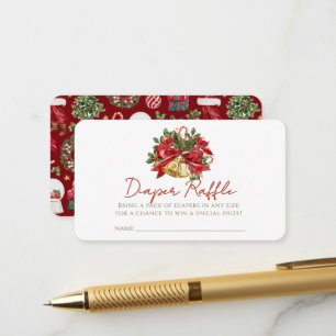 Red Bow & Bells Holiday Baby Diaper Raffle Ticket Enclosure Card