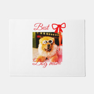 Red bow best dog mom dad photo dog/pet name doormat