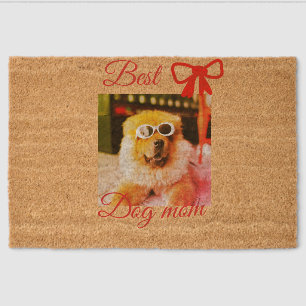 Red bow best dog mom dad photo dog/pet name fiber doormat