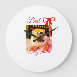 Red bow best dog mom dad photo dog/pet name large clock
