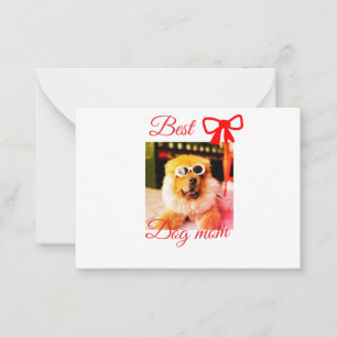 Red bow best dog mom dad photo dog/pet name note card