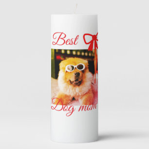 Red bow best dog mom dad photo dog/pet name pillar candle