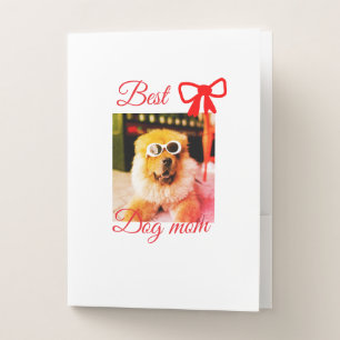 Red bow best dog mom dad photo dog/pet name pocket folder