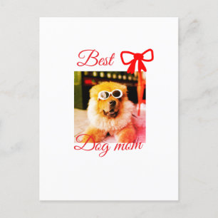 Red bow best dog mom dad photo dog/pet name postcard