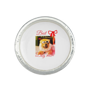 Red bow best dog mom dad photo dog/pet name ring