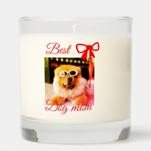 Red bow best dog mom dad photo dog/pet name scented candle