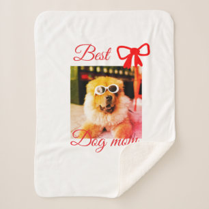 Red bow best dog mom dad photo dog/pet name sherpa blanket