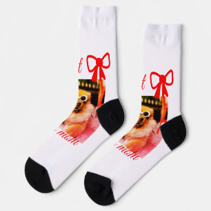 Red bow best dog mom dad photo dog/pet name socks