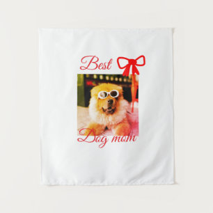 Red bow best dog mom dad photo dog/pet name tapestry