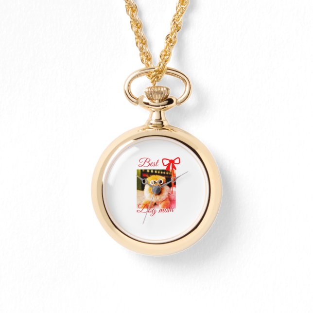 Red bow best dog mom dad photo dog/pet name  watch (Front)