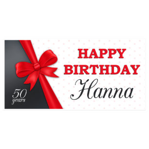 Red Bow Birthday Banner Party Decor-Any Age