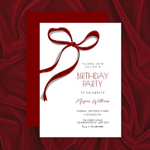 Red bow birthday invitation