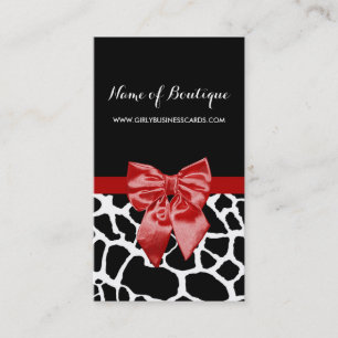 Red Bow Black and Whtie Giraffe Boutique Business Card