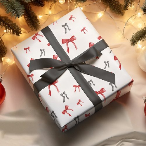Red Bow Black Bow Holiday Christmas Wrapping paper
