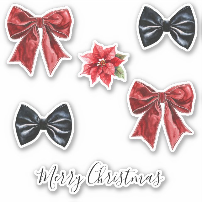Red Bow Black Bow Tie Christmas Sticker (Front)