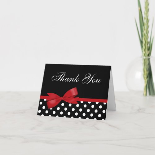 Red Bow Black Polka Dots Thank You