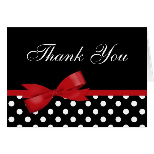 Red Bow Black Polka Dots Thank You Stationery Note Card | Zazzle