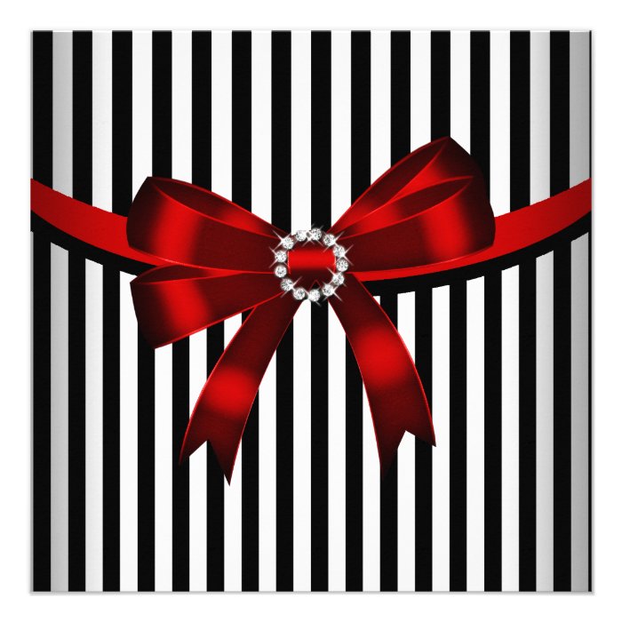 Red Bow Black White Stripe Birthday Party (3) Custom Invite