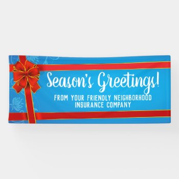 Red Bow Blue Custom Personalized Christmas Holiday Banner by ChristmasCardShop at Zazzle
