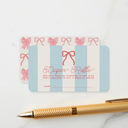 Red Bow & Blue Stripes Baby Diaper Raffle Ticket