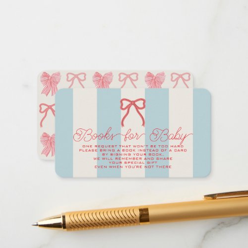 Red Bow & Blue Stripes Baby Shower Book Request