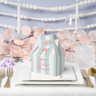 Red Bow & Blue Stripes Baby Shower Favor Boxes