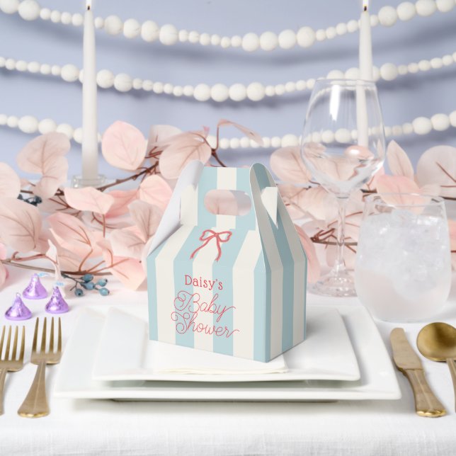 Red Bow & Blue Stripes Baby Shower Favor Boxes (Wedding)