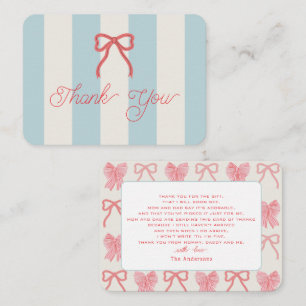 Red Bow & Blue Stripes Baby Shower Thank You Note Card