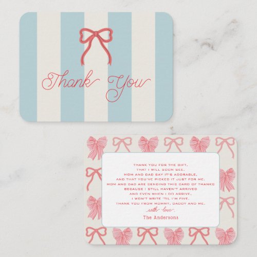 Red Bow & Blue Stripes Baby Shower Thank You