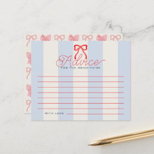 Red Bow Blue Stripes Bridal Shower Advice Card