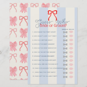 Red Bow Blue Stripes Guess Who Bridal Shower Game