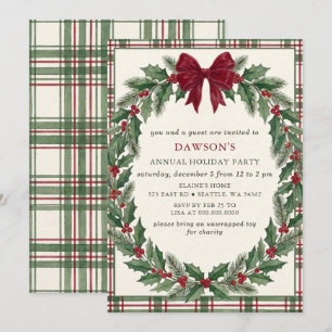 Red Bow Botanical Corporate Christmas Party Invitation