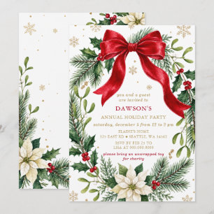 Red Bow Botanical Corporate Christmas Party Invitation