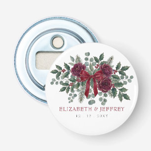 Red Bow Botanical Floral Winter Christmas Wedding Bottle Opener