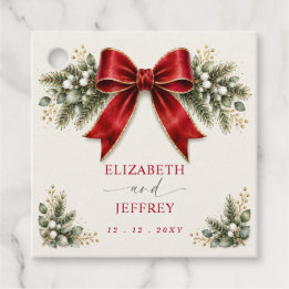 Red Bow Botanical Floral Winter Christmas Wedding Favor Tags