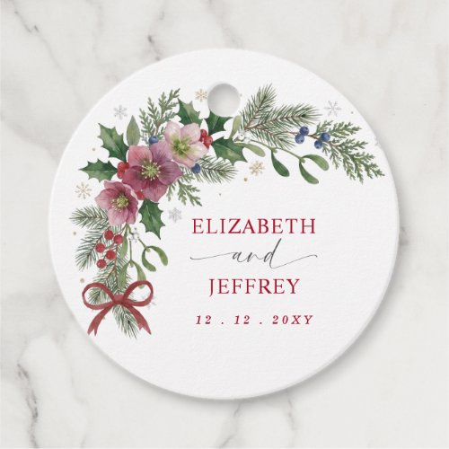 Red Bow Botanical Floral Winter Christmas Wedding Favor Tags