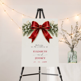 Red Bow Botanical Floral Winter Christmas Wedding Foam Board