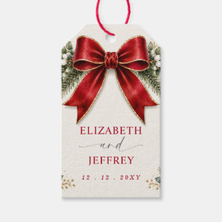 Red Bow Botanical Floral Winter Christmas Wedding Gift Tags
