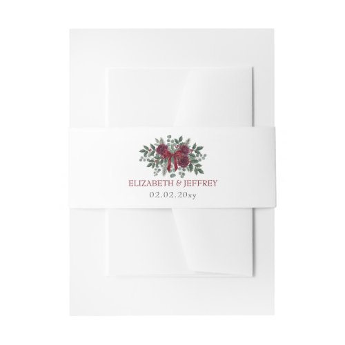 Red Bow Botanical Floral Winter Christmas Wedding Invitation Belly Band