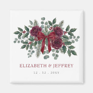 Red Bow Botanical Floral Winter Christmas Wedding Magnet