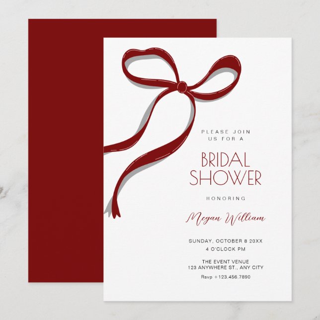 Red bow bridal shower invitation (Front/Back)
