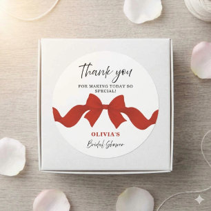 Red Bow Bridal Shower Thank You Favor Sticker