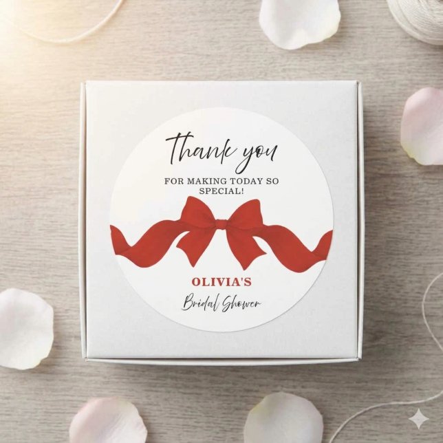 Red Bow Bridal Shower Thank You Favor Sticker (Creator Uploaded)