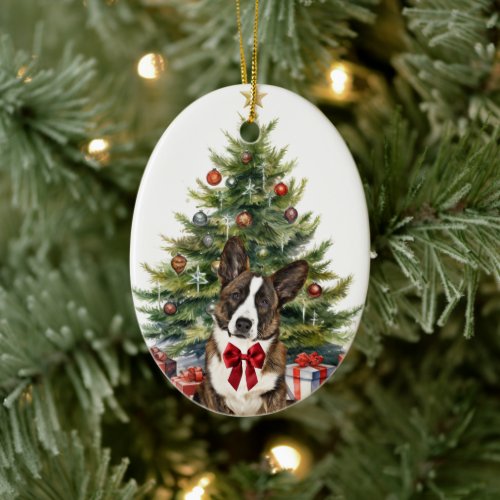 Red Bow Cardigan Welsh Corgi Dog Christmas Ceramic Ornament